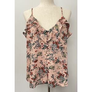 Papermoon Tank Camisole Women’s Sz M In A Pretty Peach Floral Ruffle V-neck NWT